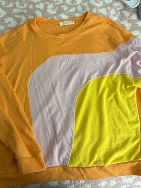 Colorblock Short Sleeve Crewneck in Orange, Light Pink & Yellow